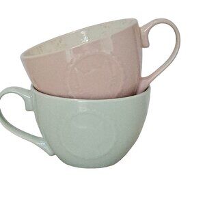 2 Pfaltzgraff Cat Embossed Ceramic Mugs 4.5" cappachino cup pink green pastel